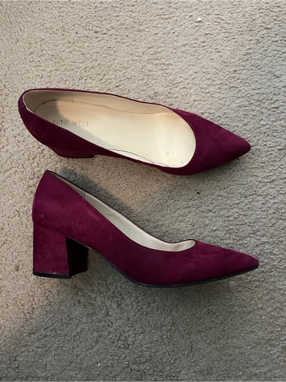 Nine West Wine Suede Pointed Block Heel Pumps